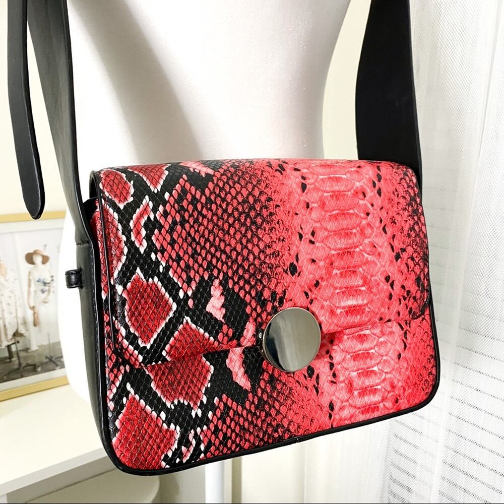 Nissa One Red Black Snake Print Crossbody Bag - Picture 2 of 9